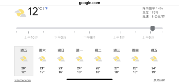 Google  一週天氣表