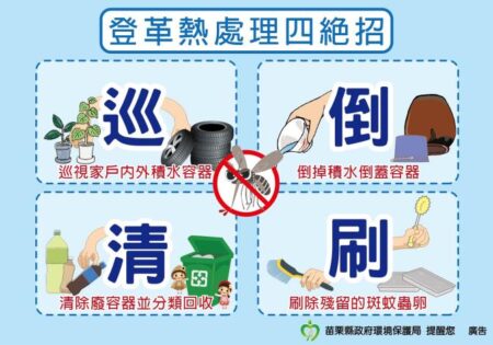加強宣導民眾及社區動員落實「巡、倒、清、刷」工作。圖／苗栗縣政府